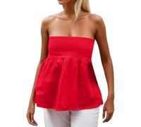Generisch Femmes Sans Bretelles Dos Nu Fluide Tube-Top à Volants Été Sexy Épaules Dénudées Plissé Haut Bandeau pour Sortir Haut Pplum Bustier Femme Noir Dentelle, rouge, S