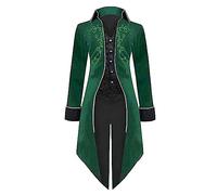 Generisch Femmes Slim Moyen Âge Rétro Halloween Punk Veste Cosplay Costume Bord Doré Manteau Veste Gothique Frack Costume Halloween Manteaux, vert, 5XL