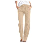 Generisch Femmes Taille Haute Pantalon Droit Cordon de Serrage Élastique Pantalon Décontracté Confortable Avec Poches Design Élégant Pour Un Confort Quotidien, kaki, L