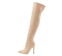 Generisch Fermeture éclair intérieure en cuir verni doux à talons hauts, bottes élastiques à la mode pour l'extérieur, beige, 38 EU