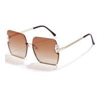 Generisch FHKQMLFQ Lunettes de soleil carrées Hommes Femmes Pearl Rimless Lunettes de soleil UV400 Vintage Lady Glass