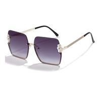 Generisch FHKQMLFQ Lunettes de soleil carrées Hommes Femmes Pearl Rimless Lunettes de soleil UV400 Vintage Lady Glass