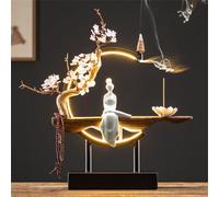 Generisch Figurine de Bouddha avec brûleur d'encens et lampe circulaire LED, applique murale 3D, lumière zen, décoration murale et ornement pour salon