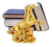 Generisch Figurine de cheval en résine, richesse dorée, objet de collection | Année du cheval mascotte figurine pour boutique, école, bureau, café, librairie, salon, décoration de table de chevet