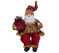 Generisch Figurine de Père Noël - Décoration de Noël assise - Ornement de Père Noël en peluche en rouge et bordeaux - Figurine décorative festive pour salon, chambre à coucher, bureau, vitrine et fête