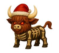 Generisch Figurine de vache, décoration de bœuf des Highlands écossais, squelette avec bonnet de Père Noël et visage en colère, figurines de Noël pour l'intérieur et l'extérieur, ferme, salon