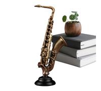 Generisch Figurines miniatures à collectionner - Statue de simulation dorée - Saxophone miniature et violon avec support - Pour bureau, bibliothèque, table, anniversaire, Noël, mélomane, musicien