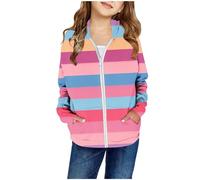 Generisch Fille Automne et Hiver Bloc de Couleur Imprimé Patch Poche Fermeture éclair Sweatshirt à capuche Cardigan Veste Gilet de sécurité Voiture, Rose, 13-14 ans