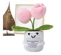 Generisch Fleurs au crochet - Fil - Tulipes au crochet faites à la main avec carte inspirante - Fleur tricotée légère et décorative - positive pour décoration de bureau motivante