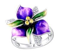 Generisch Fleurs de souci crème pour les mains argentées, bijoux de fête d'anniversaire pour femmes et filles, bagues à fleurs violettes avec cristaux, taille des bagues pour amies, D, Cuivre, Aucune