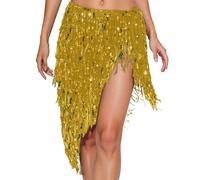 Generisch Foulard élégant pour danse du ventre avec paillettes scintillantes et franges pour spectacle et entraînement, or, taille unique