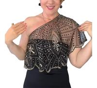 Generisch Foulard en dentelle pour femme - Foulard à paillettes - Tenue de soirée - Cape en dentelle pour costume de bal masqué, Noir et doré, Siehe Beschreibung