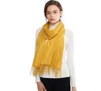Generisch Foulard Pashmina pour Femme Doux Couleur Unie Mode Chaud avec Franges Écharpe Fan, jaune, taille unique