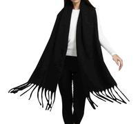 Generisch Foulards indiens 150 x écharpe avec pompon pour femmes hommes bonnet tricoté avec écharpe, Noir , A