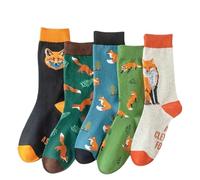 Generisch Fox Coffret de chaussettes cadeau 5 paires de chaussettes Fox pour adultes taille 40-45, multicolore, pour les amateurs de faune Fox, amis et famille, chaussettes renard