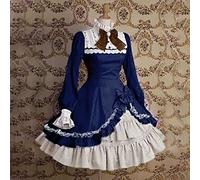 Generisch Frack gothique pour femme Costume de fête Cosplay Manches Femme Robe gothique longue Bowtie Lady avec nœud papillon Robe pour femme Costume d'abeille tueuse Cosplay (bleu, S)