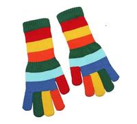 Generisch Gants arc-en-ciel pour femmes Automne Hiver Mignon Chaud Écran sans doigts Étudiant Sangle Poignet Rayé Tricot Cinq Doigts Chaussettes Gants Noir Tissu Femmes (A, A)
