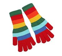 Generisch Gants arc-en-ciel pour femmes Automne Hiver Mignon Chaud Écran sans doigts Étudiant Sangle Poignet Rayé Tricot Cinq Doigts Chaussettes Gants Noir Tissu Femme (Rouge, A)