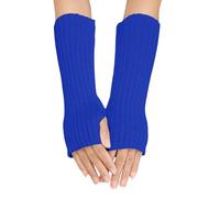 Generisch Gants d'hiver en tricot de couleur unie - Mitaines en tricot - Manchettes courtes - Chauffe-mains - Chauffe-mains - Pour femme et fille, O bleu foncé., taille unique