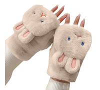 Generisch Gants d'hiver pour femme - FauxFur - Moufles mignonnes - Noir - Kaki - Taille unique