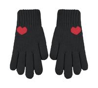 Generisch Gants d'hiver tricotés chauds à doigts complets pour femme avec doublure polaire anti-gant améliorée robe en satin noir (noir, taille unique)