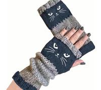 Generisch Gants en tricot sans doigts avec imprimé chat - Gants d'hiver sans doigts avec motif chat - Gants d'hiver tricotés chauds - Gants à doigts pour filles et femmes