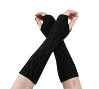 Generisch Gants longs en laine tricotée pour femme et hiver pour femme - Manches longues pliées - Pour le lavage des chaussures (noir, taille unique)