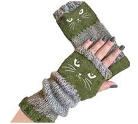 Generisch Gants sans doigts tricotés Gants chauds avec doigts ouverts Broderie chat Gant chaud en tricot pour l'extérieur pour les amoureux des chats Femmes Filles Femmes