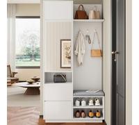 Generisch Garde-robe compacte avec miroir et banc, garde-robe de couloir avec meuble à chaussures et crochets, crochets à vêtements,Blanc