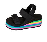 Generisch Gastronomie Chaussures pour femme avec embout en acier Chaussures d'été Mode Sandales de plage Nesh Bande élastique Sandales compensées à talons hauts Chaussures pour femme Sexy 41, Noir