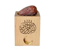 Generisch GEVADESIGN Porte-dattes Ramadan en bois de hêtre avec gravure Bismillahirrahmanirrahim et demi-lune en acrylique 3D, décoration de table Iftar pour casser le jeûne, 5 x 6 cm