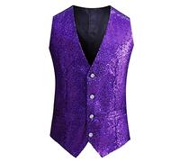 Generisch Gilet à paillettes pour homme - Couleur unie - Gilet de costume - Gilet de transition - Avec col en V - Sans manches - Softshell - Gilet d'extérieur, lilas, XL