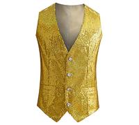 Generisch Gilet à paillettes pour homme - Élégant et décontracté - Pour des performances élégantes, jaune, 3XL