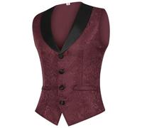 Generisch Gilet de costume formel élégant pour homme - Col en V - Style gothique - Steampunk - Gilet de costume victorien - Pour fête, mariage, smoking, Bordeaux, XXL