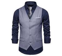 Generisch Gilet de costume pour homme, couleur unie, décontracté, business, simple boutonnage, gris, 6XL