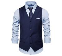 Generisch Gilet de costume pour homme, couleur unie, décontracté, business, simple boutonnage, Marine, 6XL