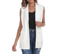 Generisch Gilet de costume sans manches pour femme - Gilet d'été léger - Col à revers ouvert sur le devant - Gilet de transition - Poches décoratives - Blazer classique - Veste de smoking ample