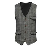 Generisch Gilet de costume vintage à carreaux pour homme - Léger et respirant - Classique - Sans manches - Rétro - Pour mariage et affaires - Chemise de loisirs - Gilet à simple boutonnage