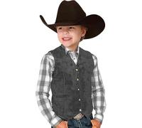 Generisch Gilet de cowboy rétro pour garçon en daim et cuir Costume Style col en V Décontracté Western Gilet Taille Manteau, gris, 11-12 ans