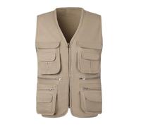 Generisch Gilet de pêche pour homme - Sans manches - En coton - Multifonction - Avec poches multiples - Gilet de chasse décontracté - Robuste et résistant - Gilet de safari pour homme, beige, XL