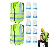 Generisch Gilet de sécurité pour hommes - 10 poches 2 pièces gilets de sécurité haute visibilité | Pour moto, pêche, travail, chasse, camp, vert, Siehe Beschreibung