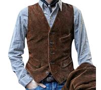 Generisch Gilet de travail en velours côtelé rétro pour homme, marron, XL