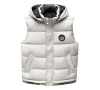 Generisch Gilet de travail matelassé pour homme avec capuche amovible - Veste chaude en duvet sans manches avec poches - Gilet de sport d'extérieur pour la randonnée, le camping, Blanc., M