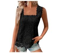 Generisch Gilet d'été élégant pour femme - Camisole avec dentelle florale - Col carré - Gilet matelassé léger sans manches pour femme, Noir , S