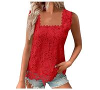Generisch Gilet d'été élégant pour femme - Camisole avec dentelle florale - Col carré - Gilet matelassé léger sans manches pour femme, rouge, M