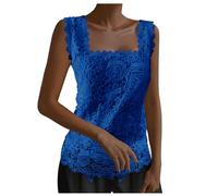 Generisch Gilet d'été élégant pour femme - Camisole avec dentelle florale - Col carré - Gilet matelassé léger sans manches pour femme, bleu, M