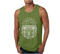 Generisch Gilet d'été pour homme avec imprimé arbre de noix de coco, loisirs, sport, fitness, respirant, vert, XXL