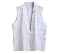 Generisch Gilet d'été sans manches pour homme en coton et lin avec boucle, Blanc., XL