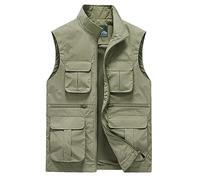 Generisch Gilet d'extérieur fin et léger pour homme - Gilet multifonction avec de nombreuses poches - Gilet de pêche décontracté sans manches pour la randonnée, le camping, la chasse, le sport, kaki