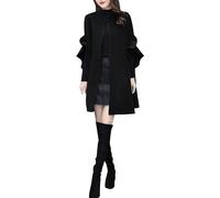 Generisch Gilet d'hiver chaud pour femme - Élégant et long - Mode coupe-vent - Manteau d'hiver décontracté - Cardigan ample à franges - Imperméable - Col montant - Veste de transition, Noir , XL